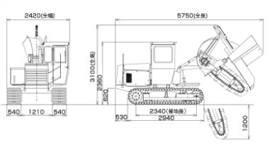 MS-75トレンチャー寸法図